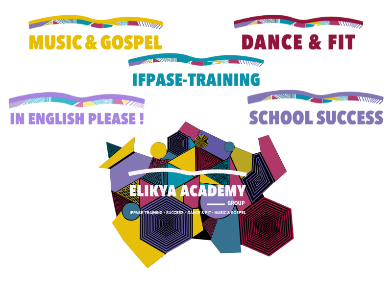 Visuel présentant les différentes branches d'Elikya Academy.
